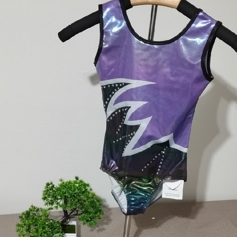 Shimmering Purple and Black Kids Dance Costume